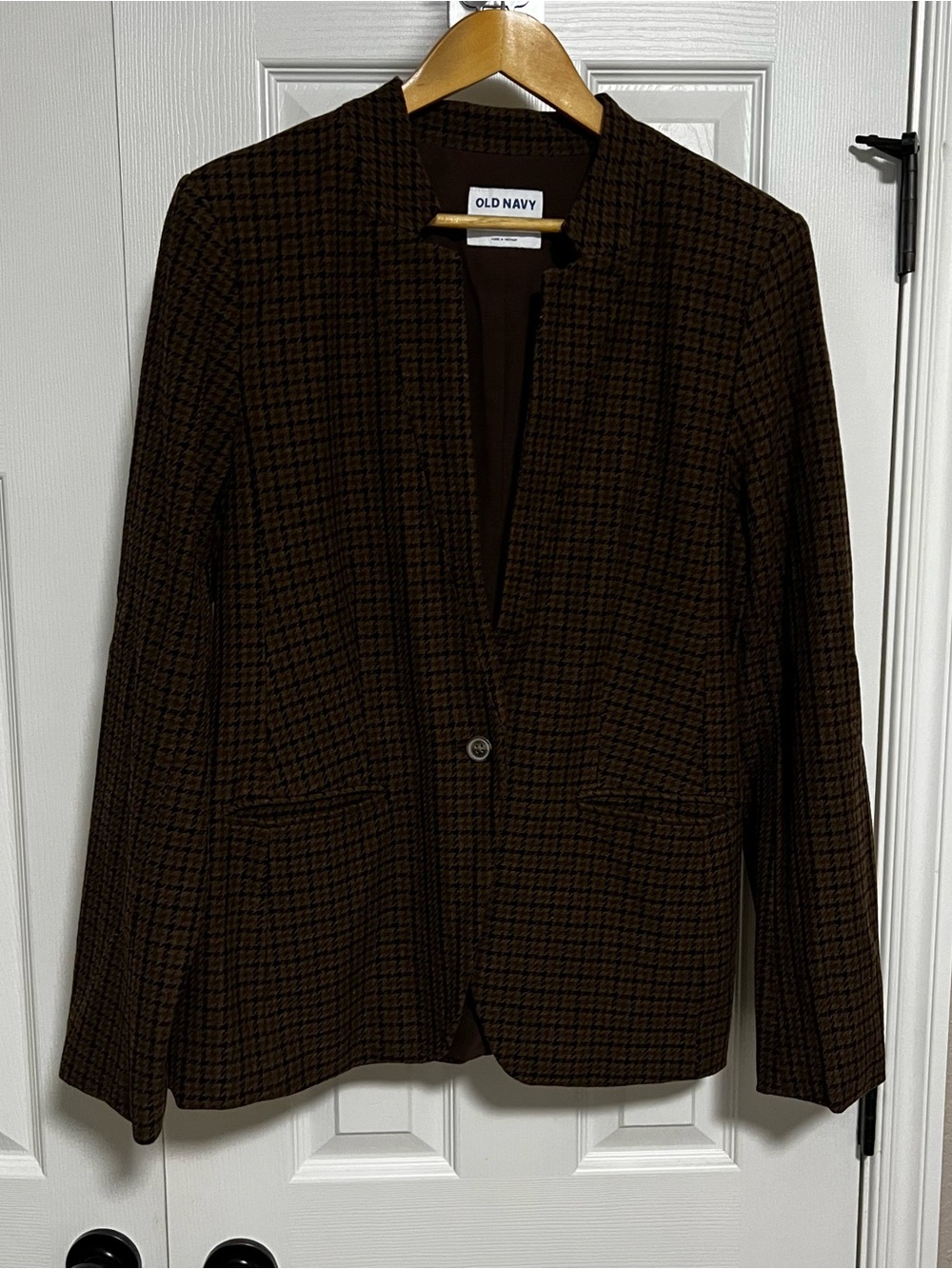 Old Navy Brown Houndstooth Blazer - Large Tall